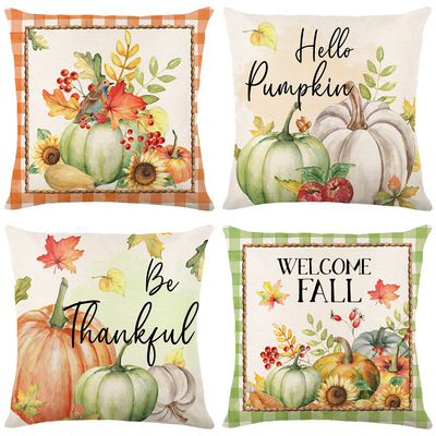 秋季感恩节抱枕套亚麻质感靠枕套