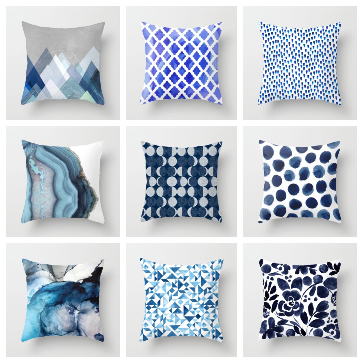 蓝色系花纹抱枕套 舒适超柔短毛绒靠枕套 TQ