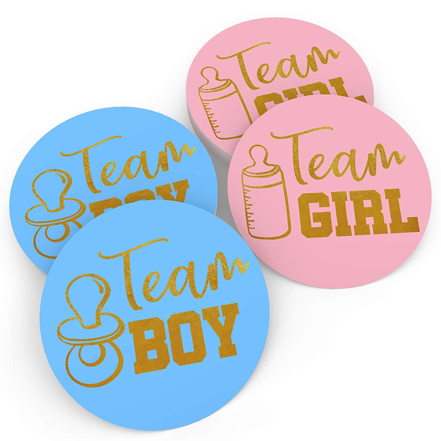 Team Boy Team Girl时尚可爱性别揭示贴纸烫金不干胶标签-封面