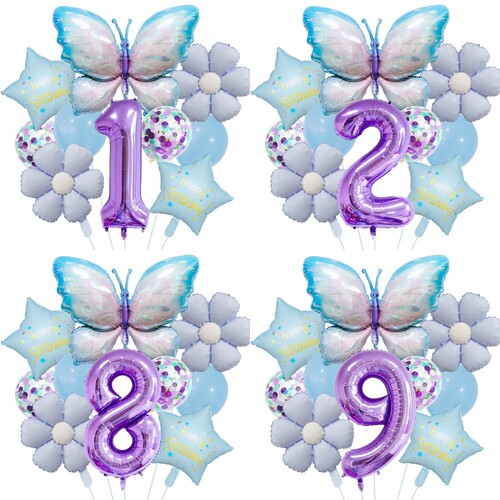 1-9数字气球套装 生日派对星星花朵蝴蝶 HAPPY BIRTHDAY PT-ED008