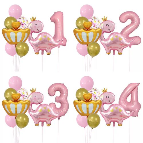 数字气球套装生日派对恐龙皇冠