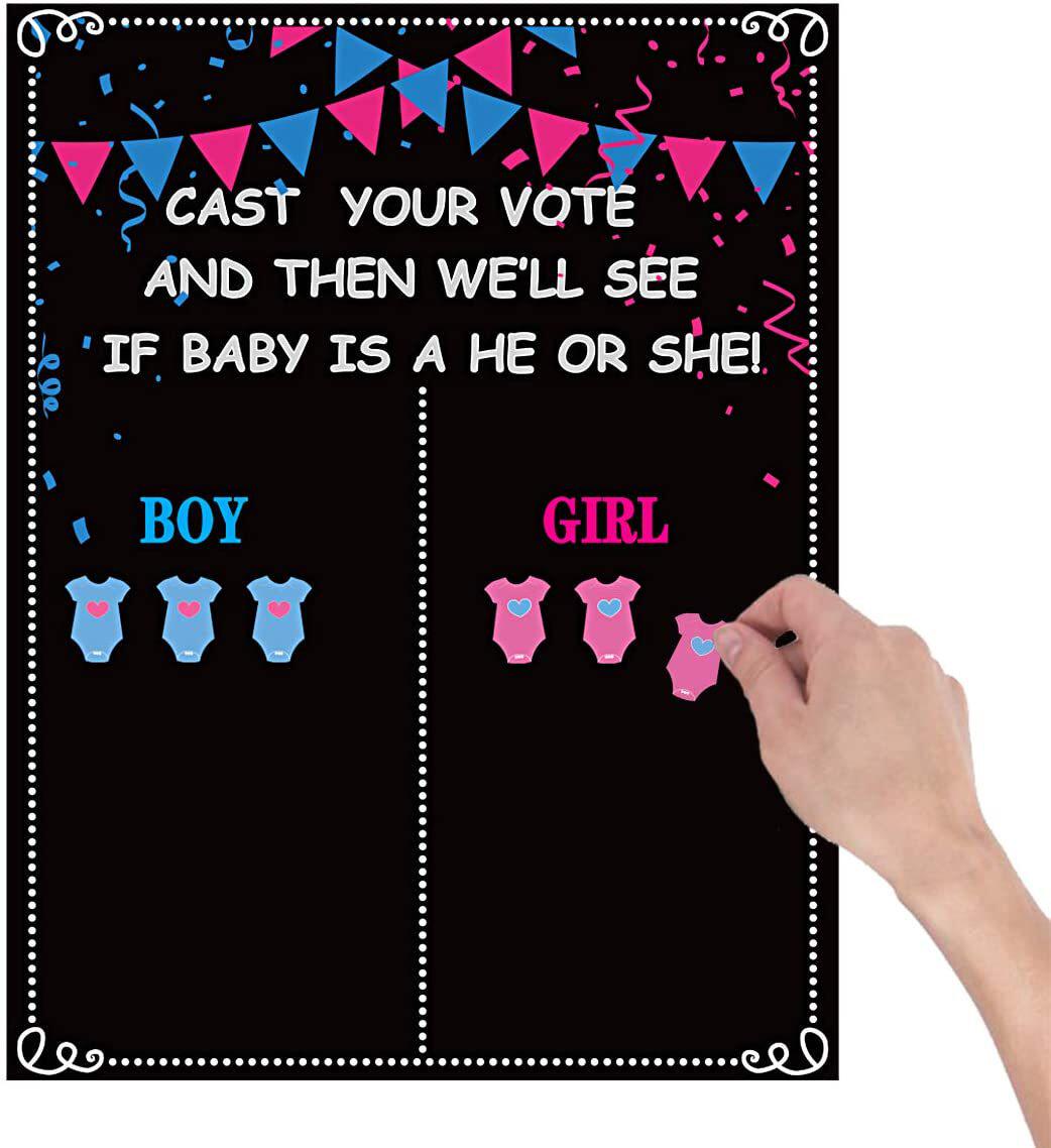 boy or girl 宝宝性别揭示派对投票贴纸海报 baby shower