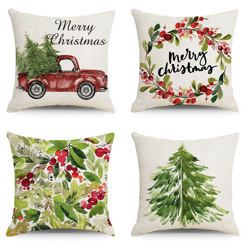 圣诞节抱枕套 舒适仿亚麻质感靠枕套 MERRY CHRISTMAS TQ
