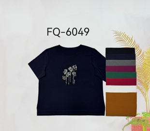 牵日红千日红夏款女装大码显瘦圆领纯色镶钻短袖T恤上衣FQ-6049