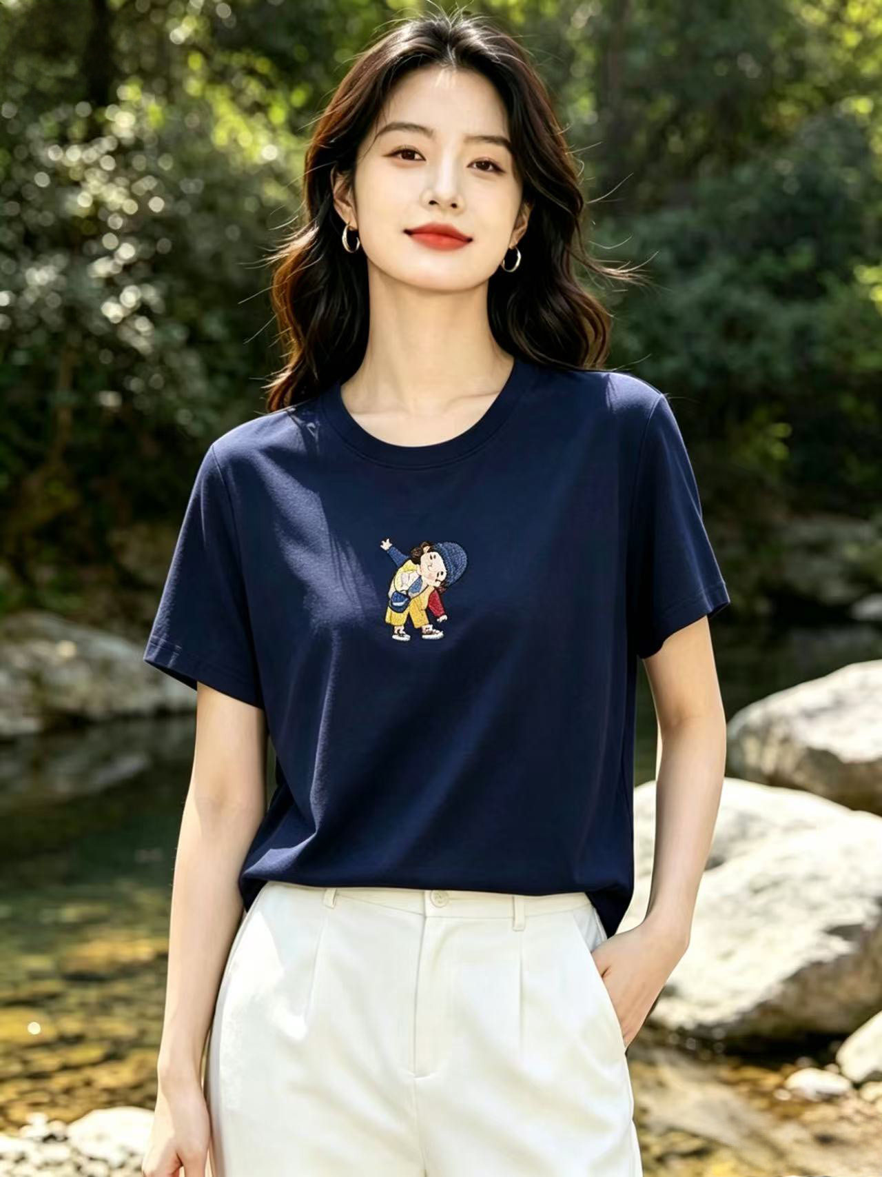 牵日红千日红2026夏款女装大码显瘦圆领短袖T恤上衣FQ-2379