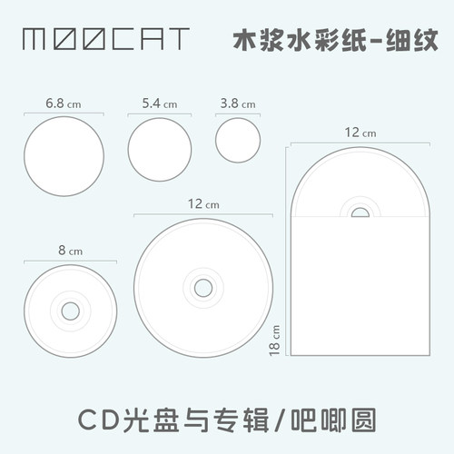 MOOCAT【CD吧唧圆】手绘空白异形水彩纸木浆细纹光盘碟唱片专辑OC