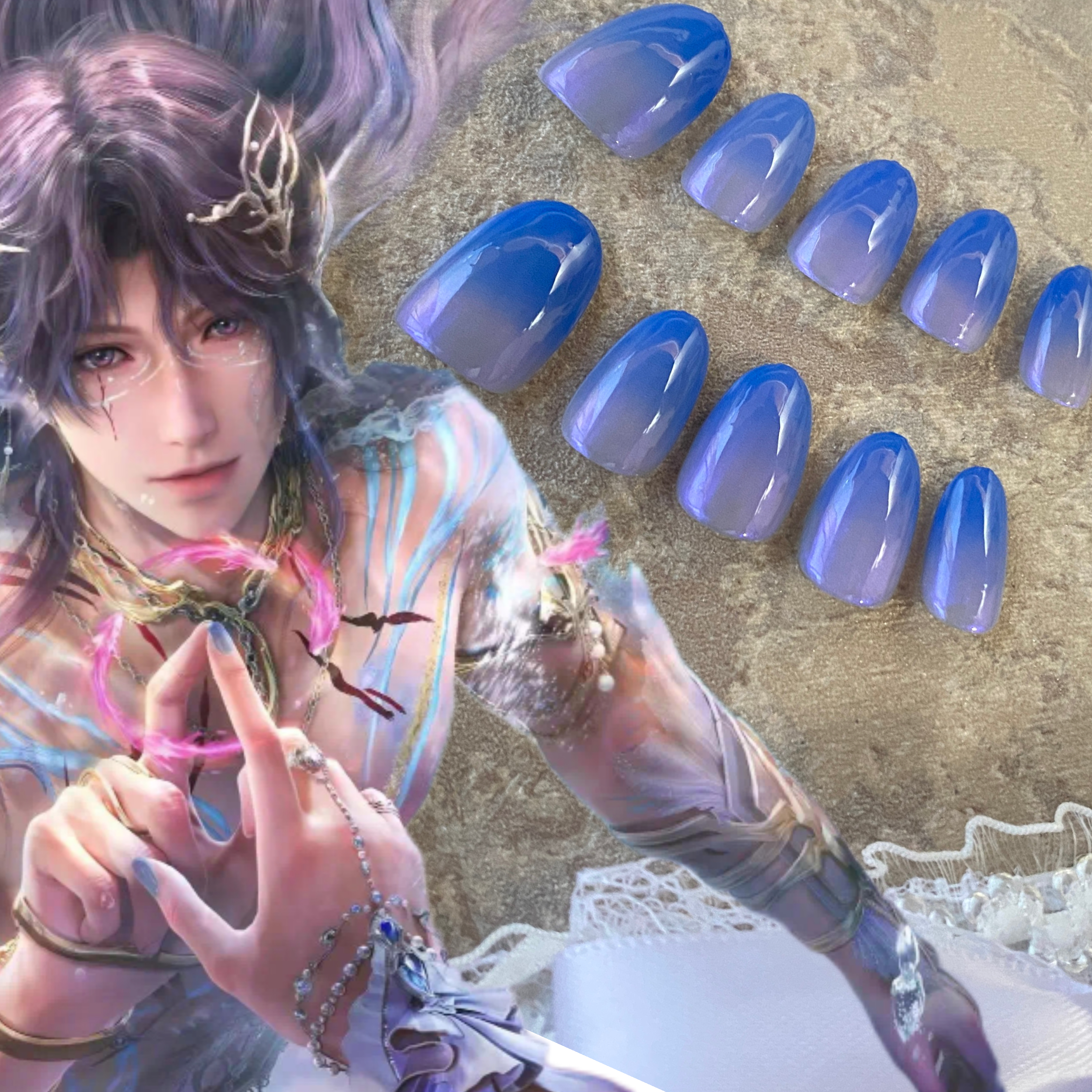 「海神的新娘」祁煜恋与深空穿戴甲cosplay痛甲印象极光猫眼渐变