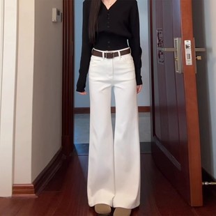 白色不贴腿直筒微喇牛仔裤女2026春秋新款高腰显瘦百搭喇叭拖地裤