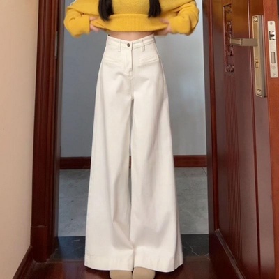 白色阔腿牛仔裤女2025夏季新款高腰宽松不贴腿显瘦垂感直筒拖地裤