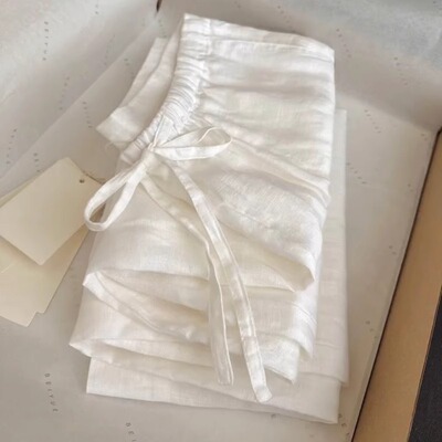 2025年夏季新款时尚白色麻轻薄直筒裤女宽松舒适苎麻垂坠感休闲裤