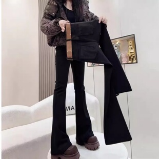 2026秋冬加绒保暖微喇叭牛仔裤女美式复古百搭高腰小个子马蹄裤