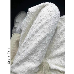 高个子加长白色提花设计感高腰直筒牛仔裤女夏高腰显瘦窄版阔腿裤