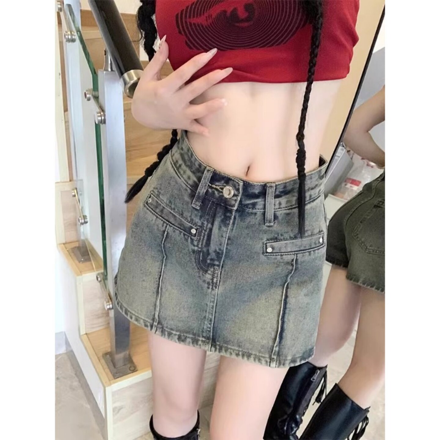 假两件牛仔半身裙夏季薄款高腰A字遮胯防走光小个子裤裙辣妹短裤