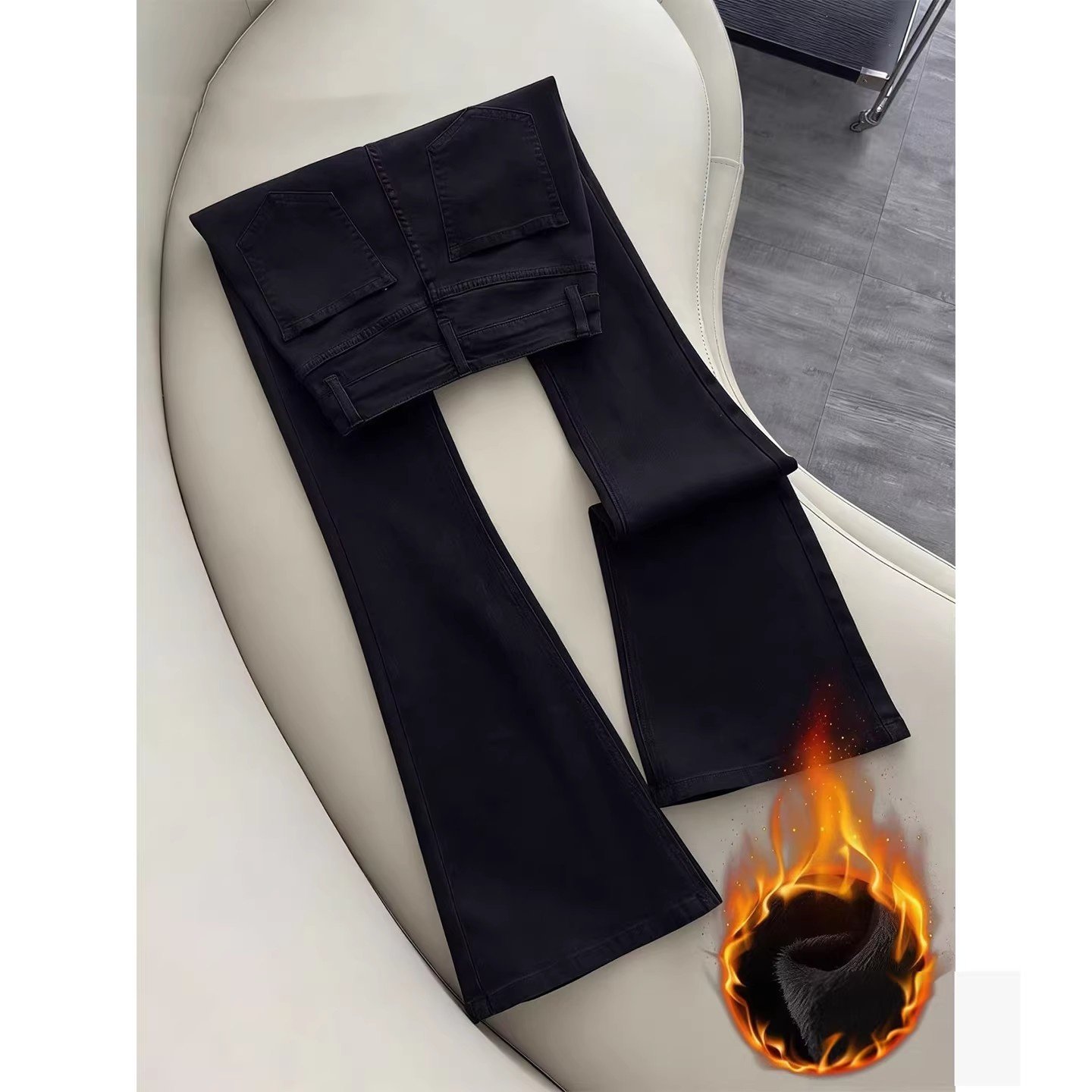 黑色窄版加绒微喇牛仔裤女2025秋冬新款高腰显瘦弹力小个子马蹄裤