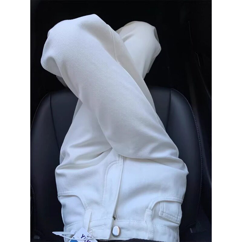 白色窄版阔腿牛仔裤女2026春季新款高腰显瘦直筒宽松垂感拖地裤子