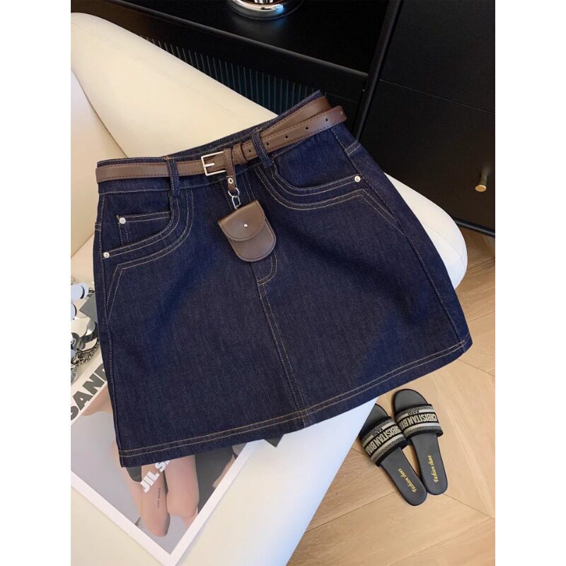 深蓝色a字牛仔半身裙女2026夏季小个子辣妹包臀短裙百搭显瘦裙子
