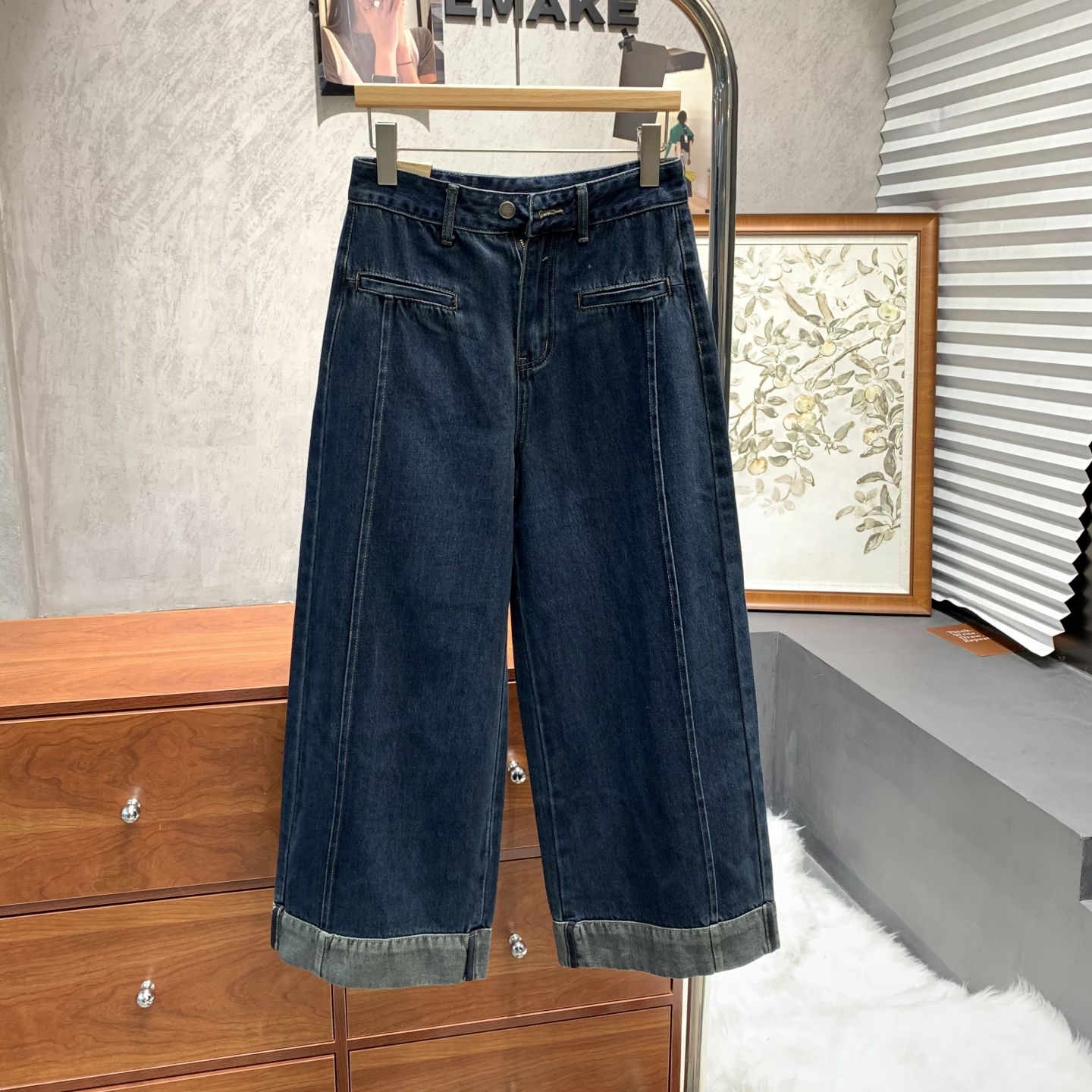 复古深蓝色显瘦直筒八分牛仔裤女2025新欧货高腰百搭减龄阔腿裤潮