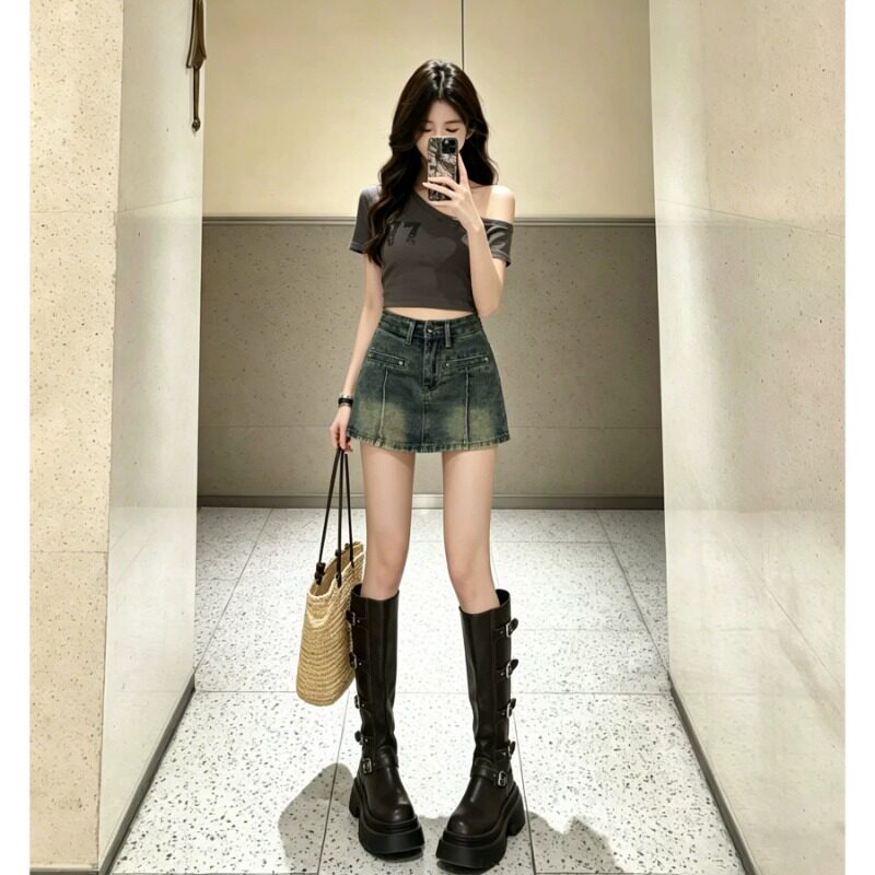 复古蓝美式高腰牛仔短裤女2026新款夏季显瘦防走光小个子辣妹裙裤