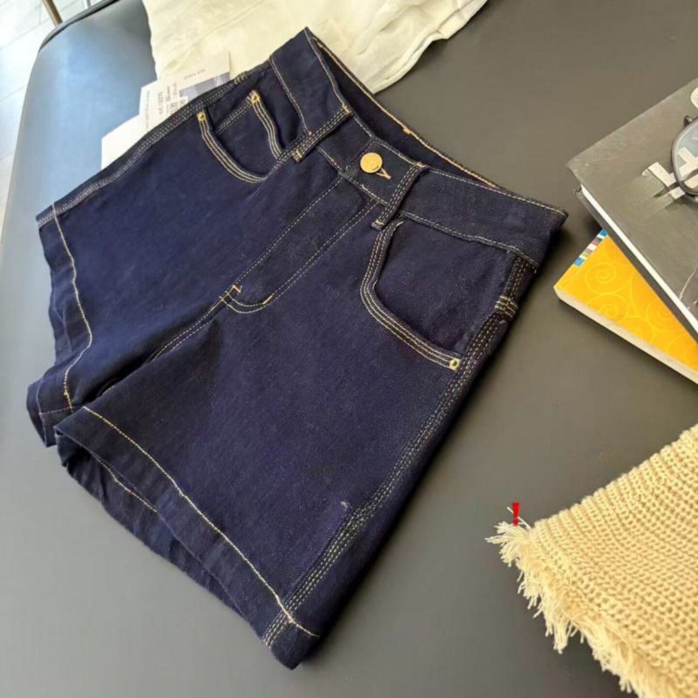 韩版深蓝色辣妹牛仔短裤女2025夏季新款高腰宽松百搭显瘦a字热裤