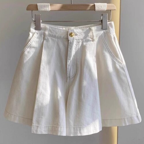 深圳南油高端大牌女装2026夏高腰阔腿A字美式轻奢白色牛仔短裤子