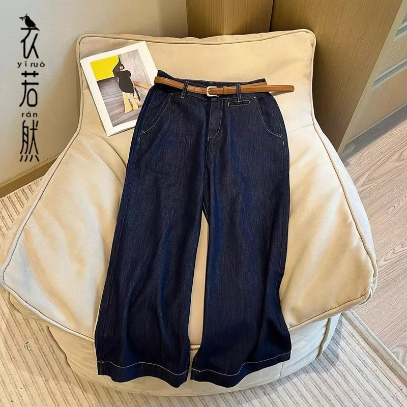 蓝色水洗牛仔裤女秋季新款直筒百搭宽松休闲裤小个子阔腿裤女裤子