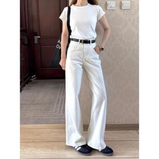 白色牛仔裤女秋冬新款加绒高腰显瘦宽松韩版裤子直筒裤窄版加长裤