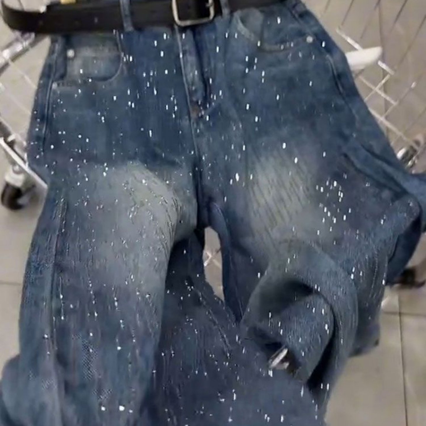 满天星烫钻牛仔裤女宽松高腰直筒阔腿裤2026春季新款拖地垂感裤子