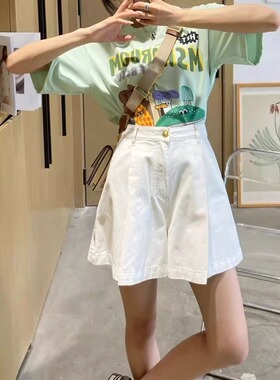 白色五分阔腿牛仔裤女夏季2026新款高腰宽松显瘦独特别致a字短裤
