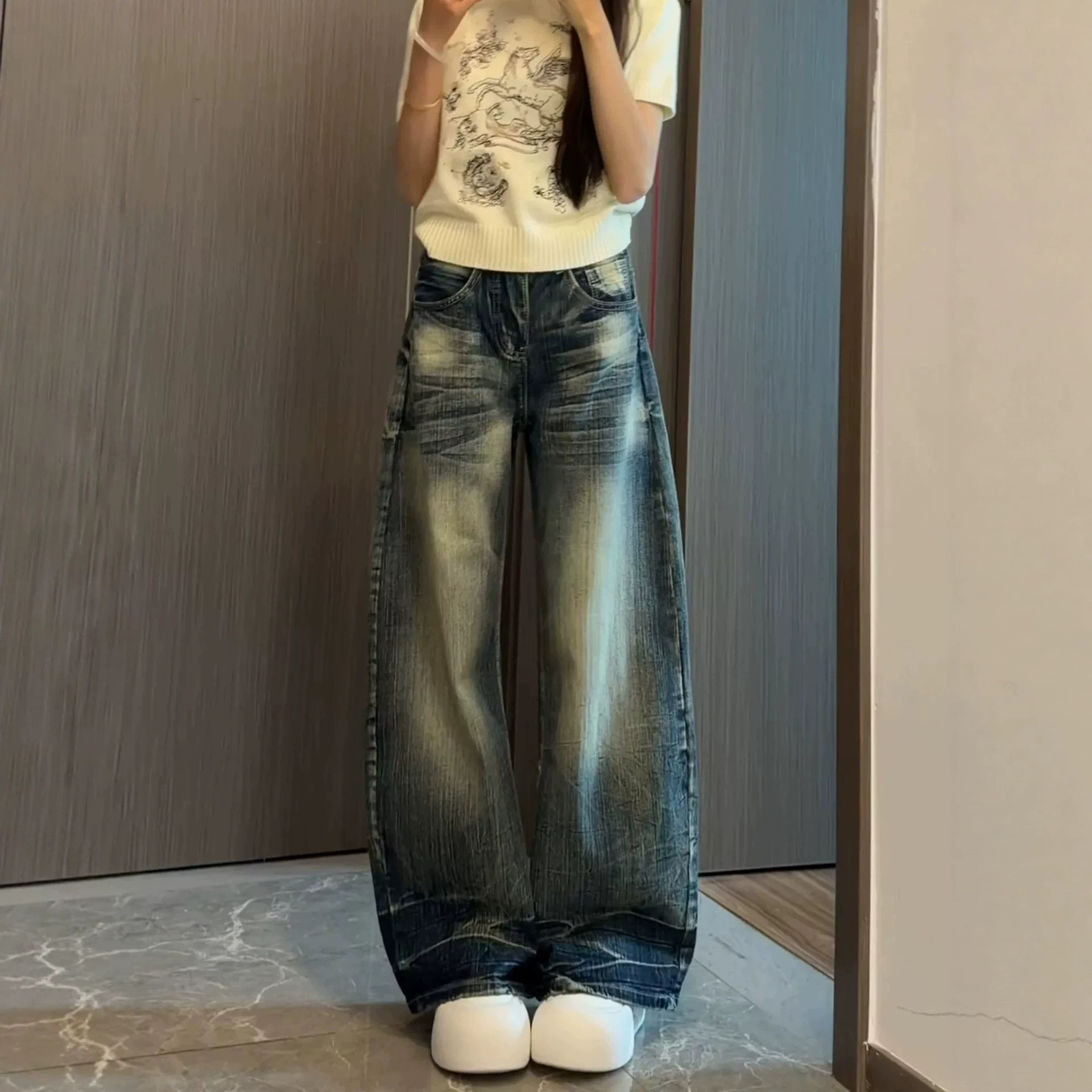 美式复古弯刀牛仔裤女2026新款秋季今年流行的爆款裤子镰刀阔腿裤