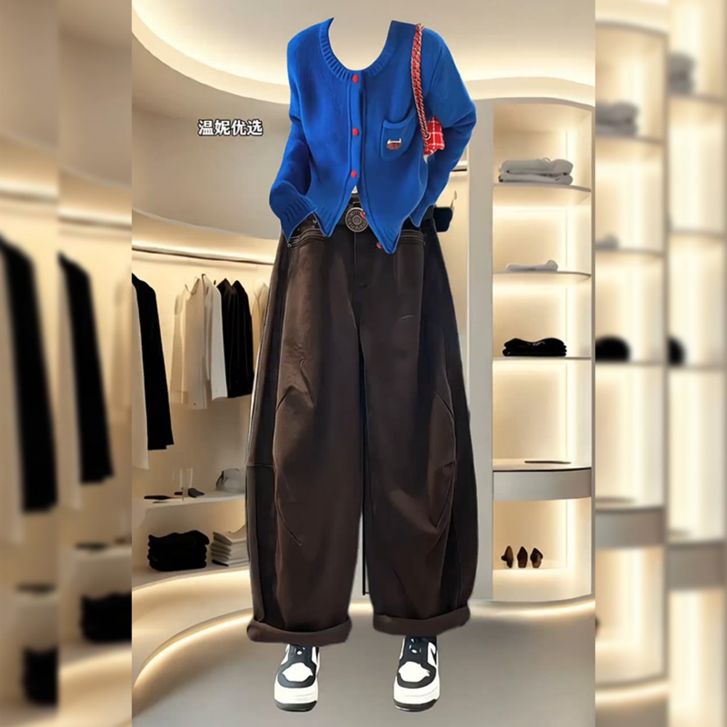 复古咖色牛仔裤女秋冬新款大码胖mm宽松显瘦小个子工装直筒阔腿裤