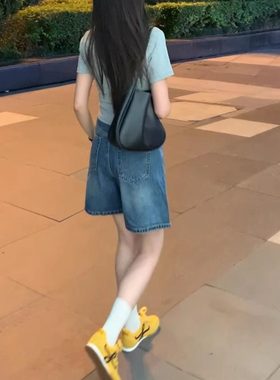 店主自留款推荐~复古蓝高腰五分牛仔短裤女夏季直筒阔腿中裤子