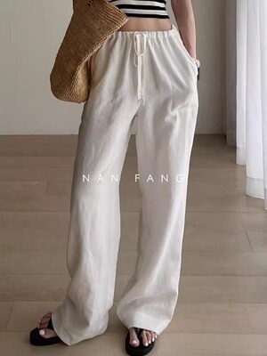 又出神裤！高品质白色亚麻裤女高腰垂感小个子休闲裤棉麻拖地长裤
