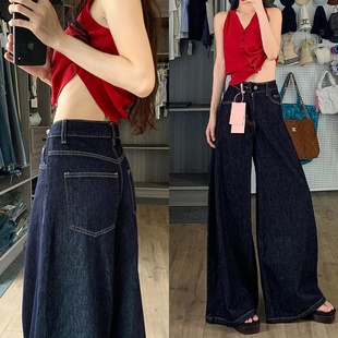 丹宁蓝A版牛仔裤女夏季新款宽松梨形身材宽松大码胖mm显瘦阔腿裤