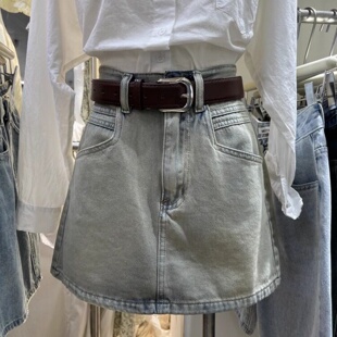 十三夏装女新款高腰复古A字版牛仔短裙浅色小个子辣妹包臀半身裙
