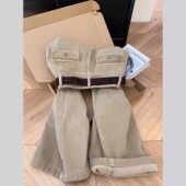 复古卡其色高端加绒加厚2025秋冬新款 子 女直筒长裤 窄版 阔腿牛仔裤