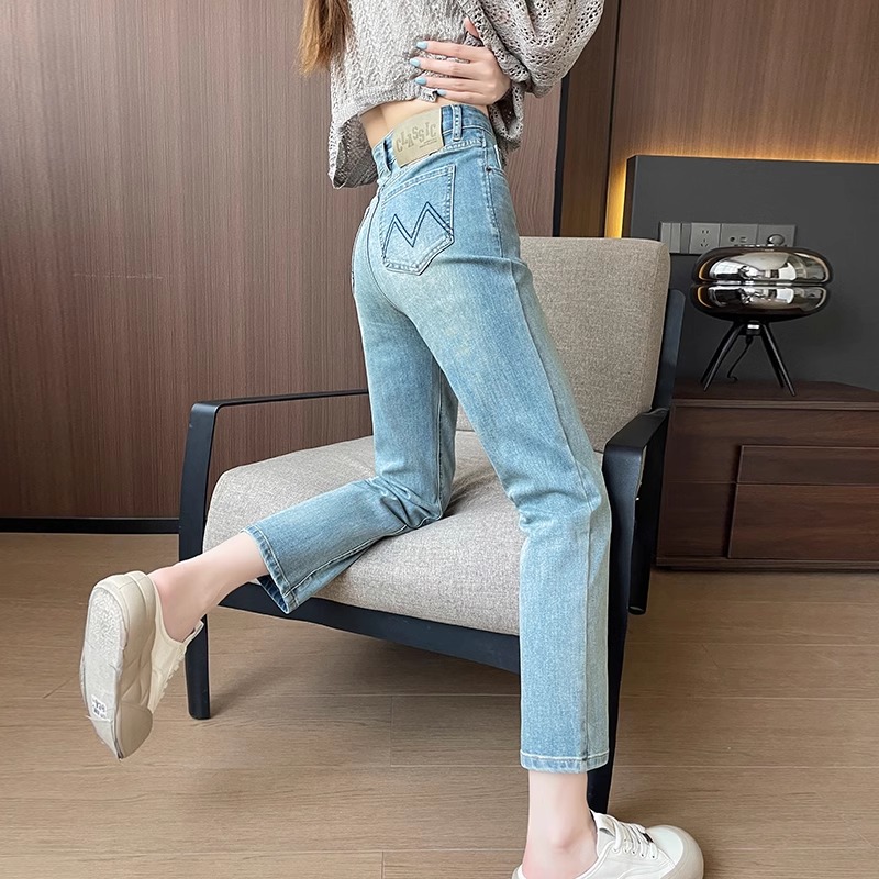 浅色窄版烟管牛仔裤女夏季薄款2025新款小个子八分九分法棍直筒裤