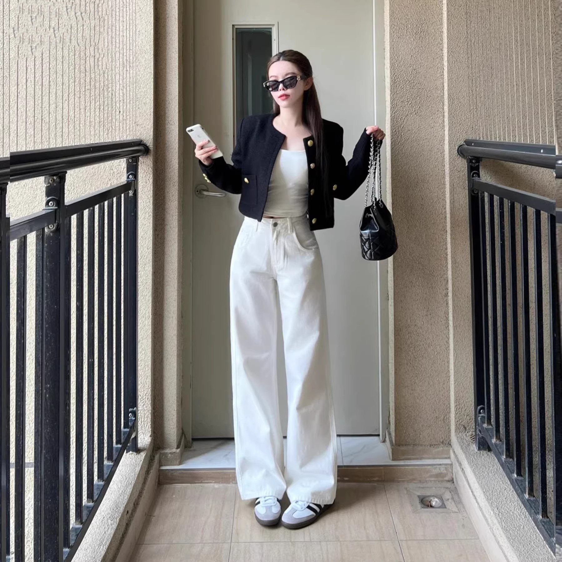 白色美式复古高腰直筒牛仔裤女2026新款春季辣妹宽松显瘦阔腿裤子,女装/女士精品,牛仔裤,淘宝优惠券,粉丝福利购,淘宝优惠卷