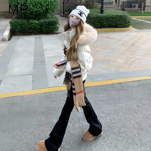 加绒黑色高腰微喇牛仔裤女冬季2025新款修身显瘦辣妹风马蹄喇叭裤