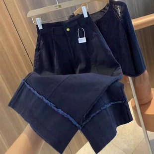 直筒牛仔裤女2025春季新款设计宽松显瘦高腰小个子九分弹力阔腿裤