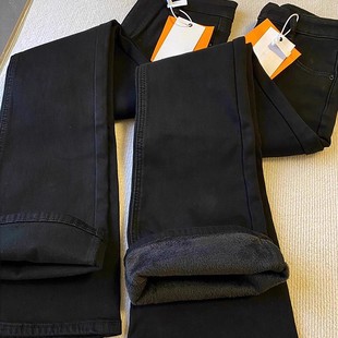 2025秋冬加绒黑色直筒微喇牛仔裤女大码胖mm高腰显瘦弹力马蹄裤子