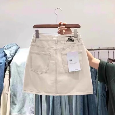 欧货半身裙女2026夏季新款韩版米白色开叉高腰显瘦A字牛仔短裙