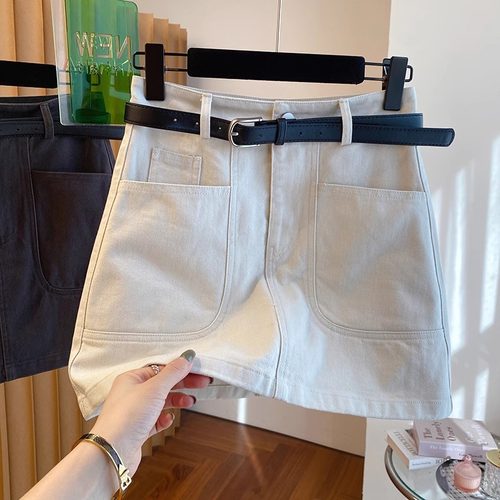 2025新款韩版高级感杏色牛仔短裙女夏高腰显瘦宽松a字版包臀裙子