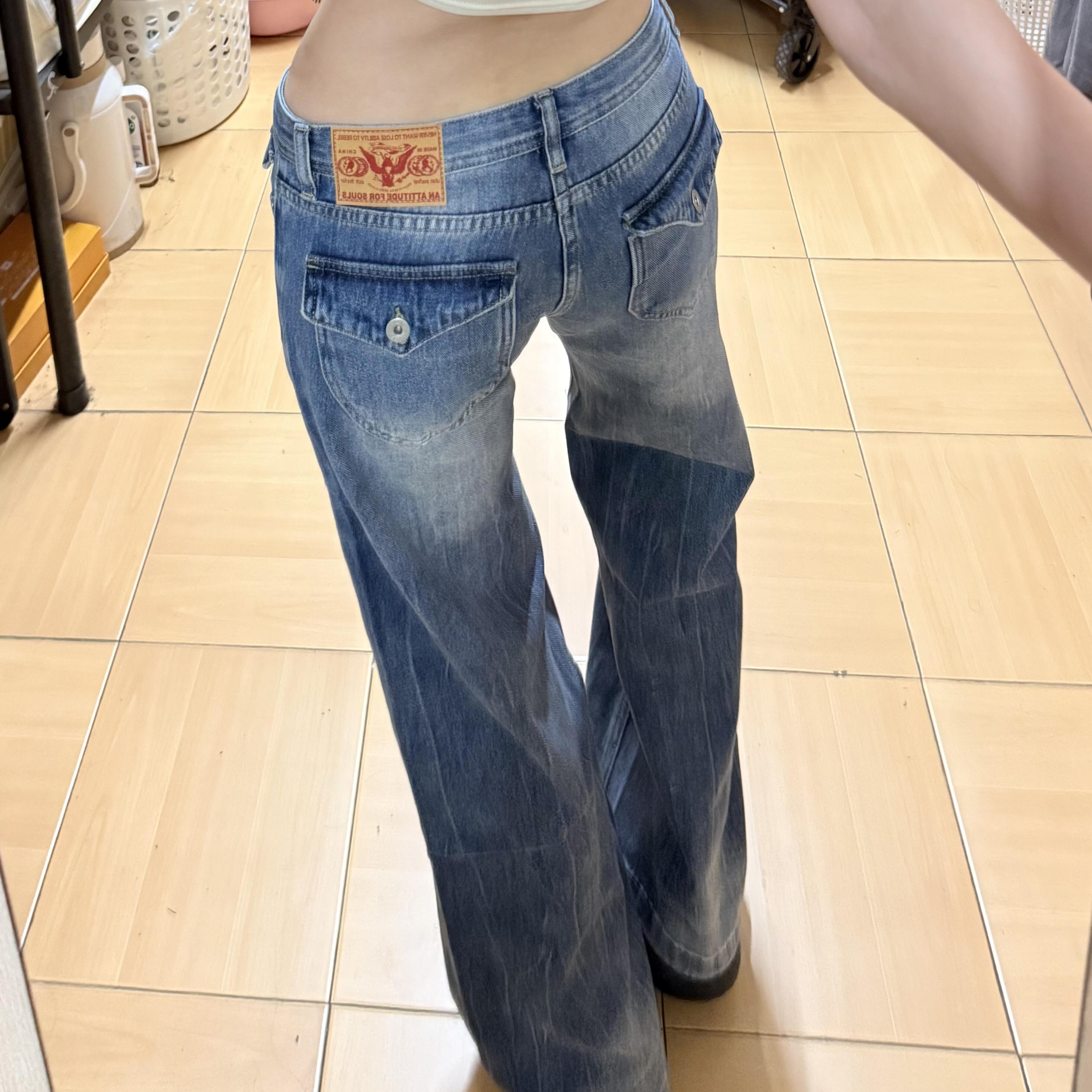 美式复古低腰阔腿牛仔裤女2026秋季新款宽松垂感显瘦直筒拖地裤子