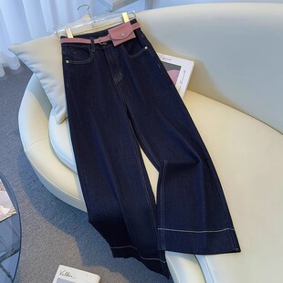 爆款深蓝色高腰窄版阔腿牛仔裤女2026早春秋新款九分直筒裤小个子