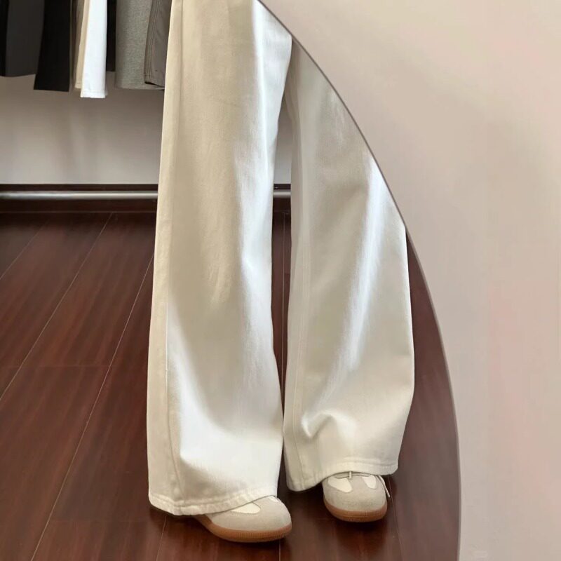 白色阔腿牛仔裤女2026春季新款大码胖mm高腰宽松显瘦垂感直筒长裤