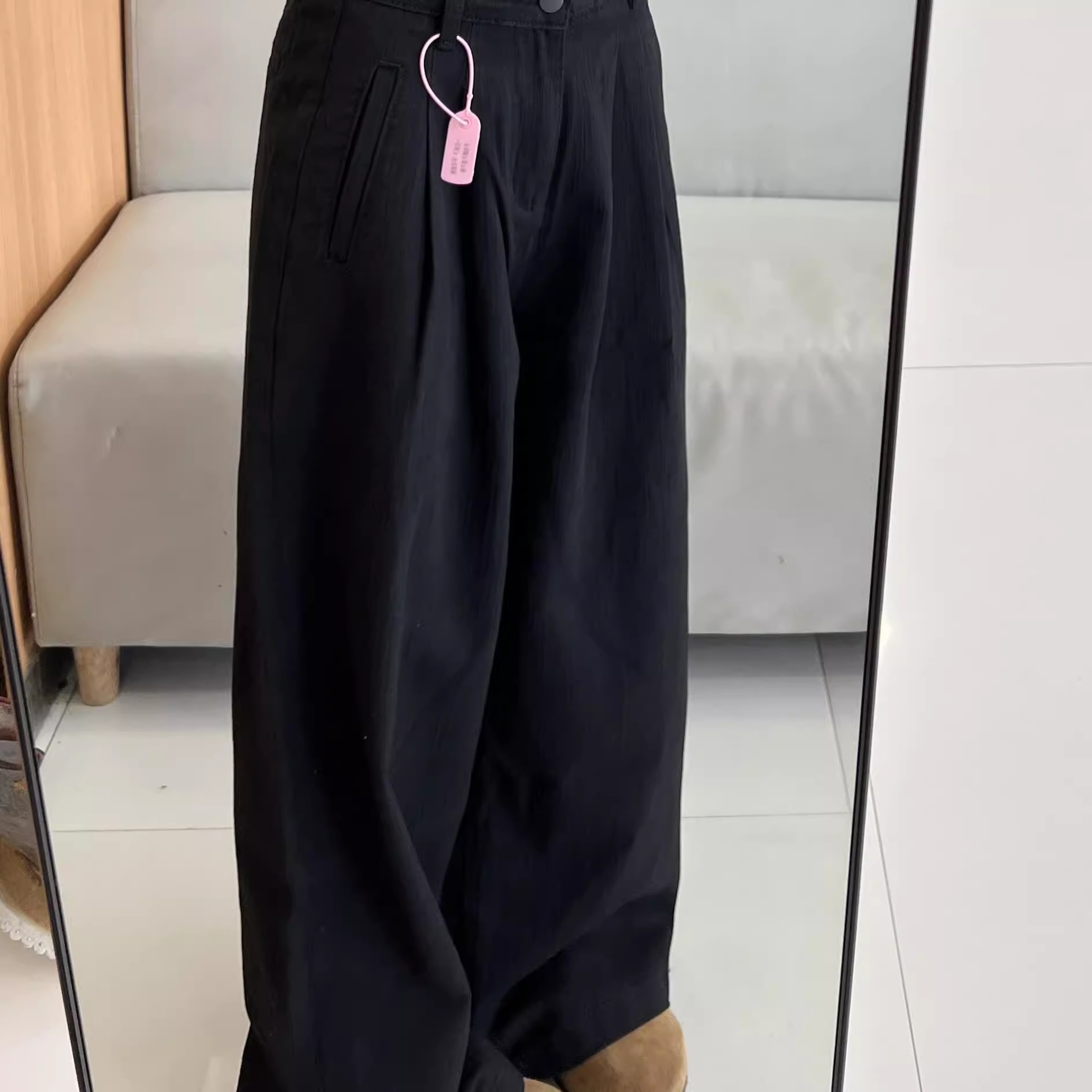 黑色褶皱阔腿牛仔裤女春季2025新款小个子高腰宽松垂感直筒拖地裤