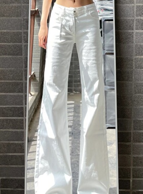 白色微喇叭牛仔裤女夏季新款高腰显瘦初中高中学生直筒阔腿长裤子