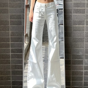 白色微喇叭牛仔裤女夏季新款高腰显瘦初中高中学生直筒阔腿长裤子