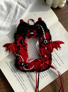 新年红色兔耳朵毛绒可爱手混线卡套手工钩织diy成品原创高级百搭