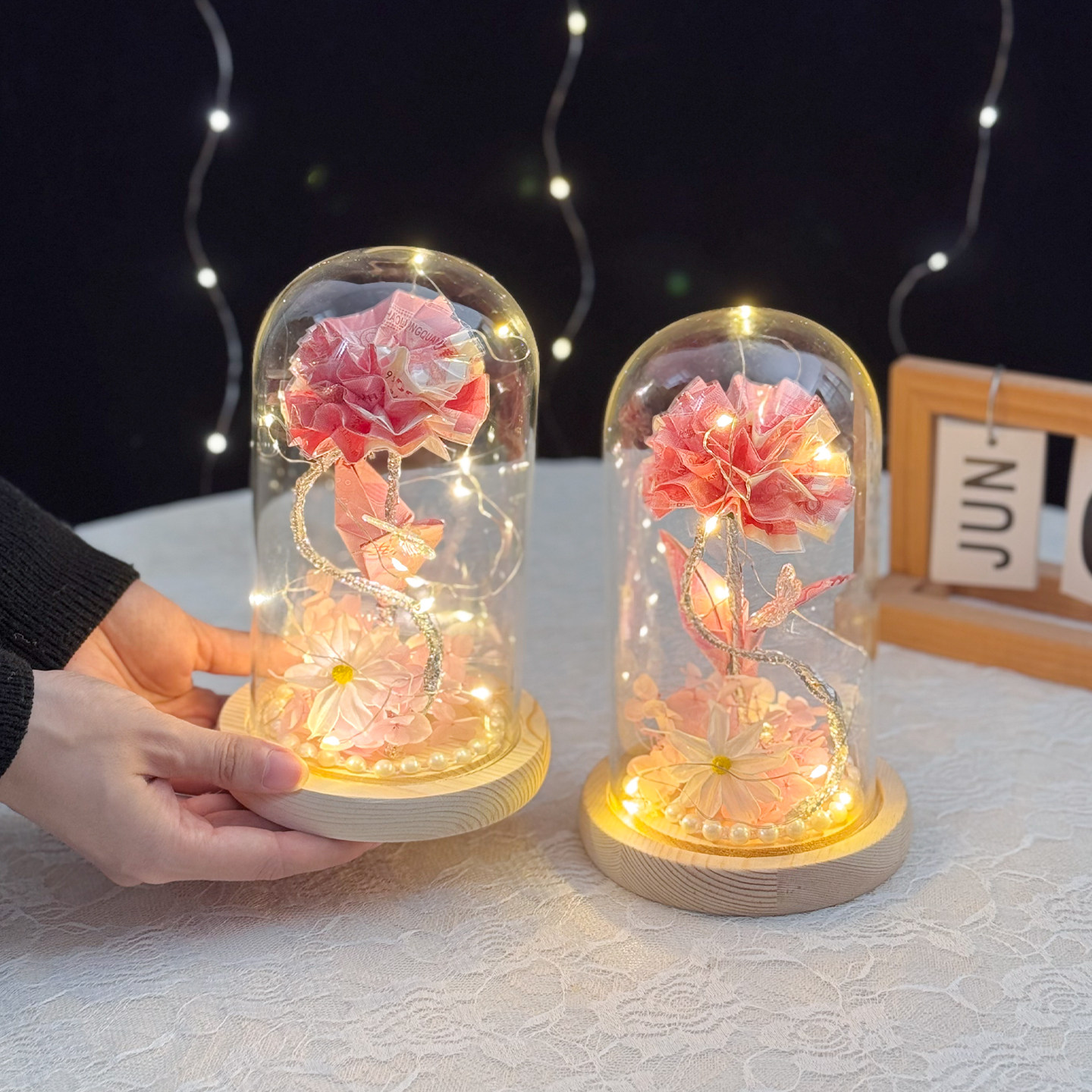康乃馨有钱花diy手工制作材料包玻璃罩摆件创意礼物送妈妈婆婆